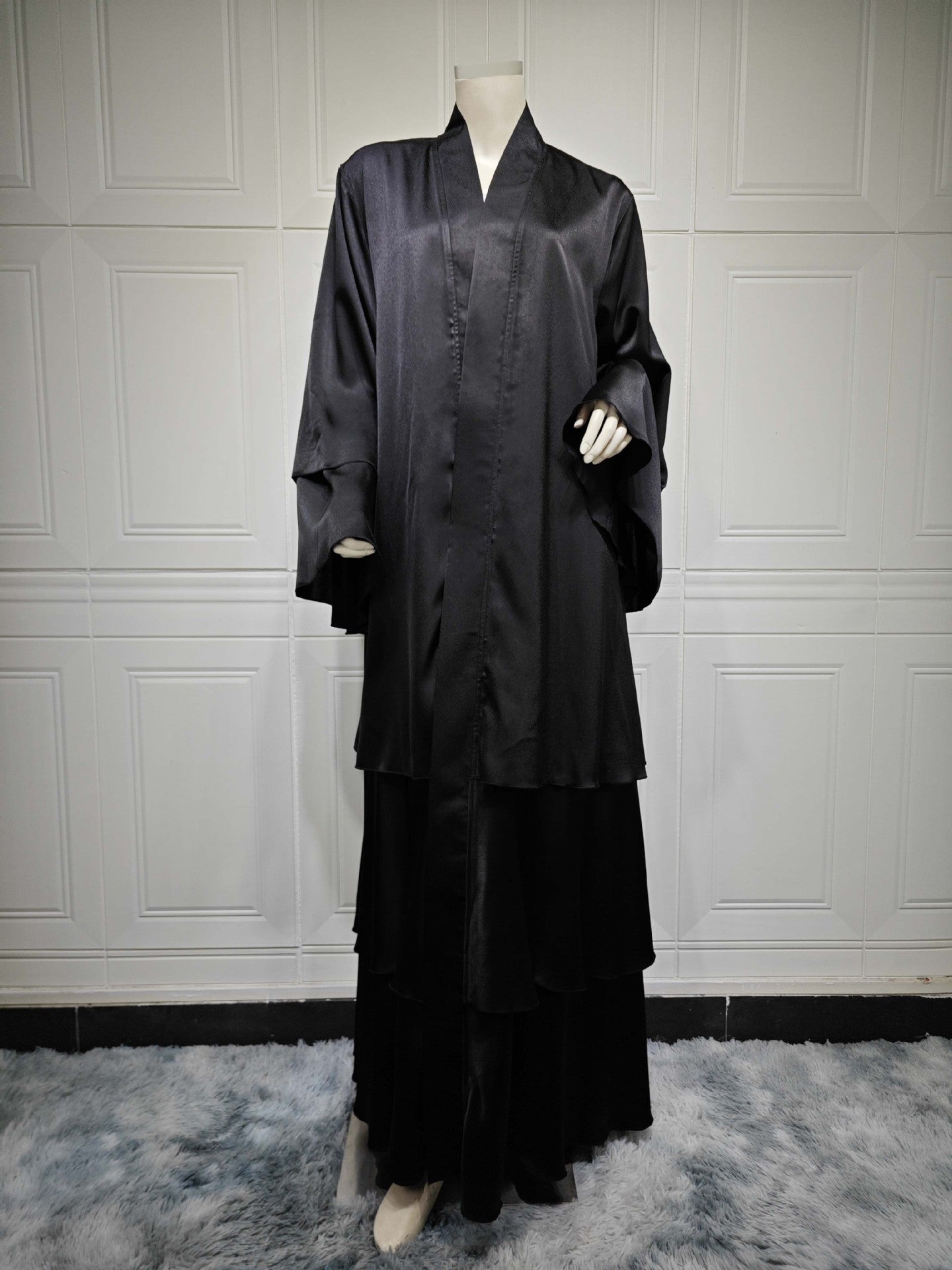 Robe abaya unie, vêtement d'extérieur cardigan, style musulman