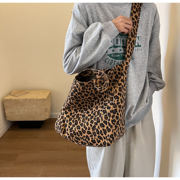Leopard Print Canvas Commuter Crossbody Bag for Women