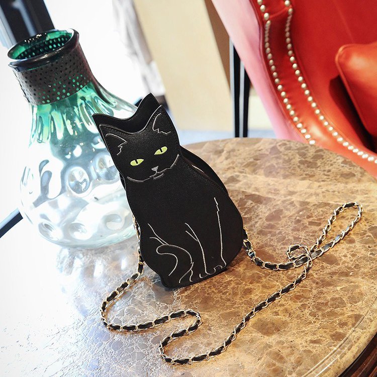 Cute Cartoon Style Black PU Handbag Large Capacity Casual Bag 10x7x15cm