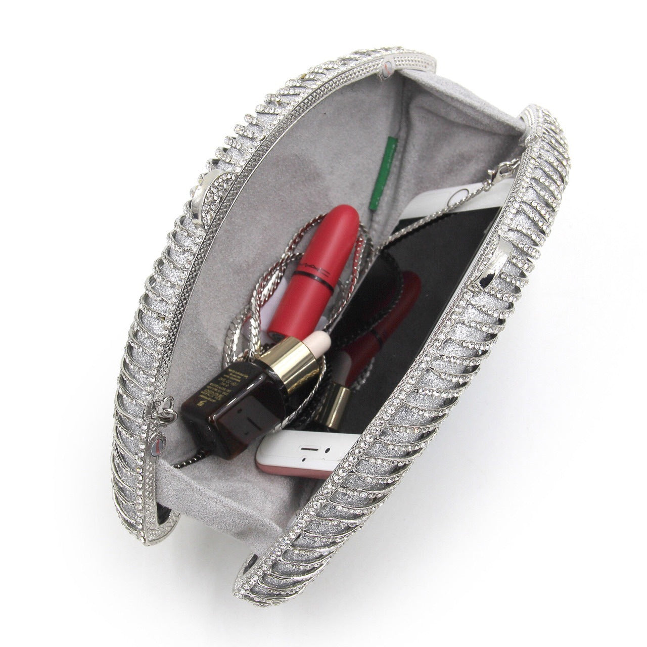 Women's Eye Diamond Evening Bag 23x12x5.5cm Metal Chain Handle