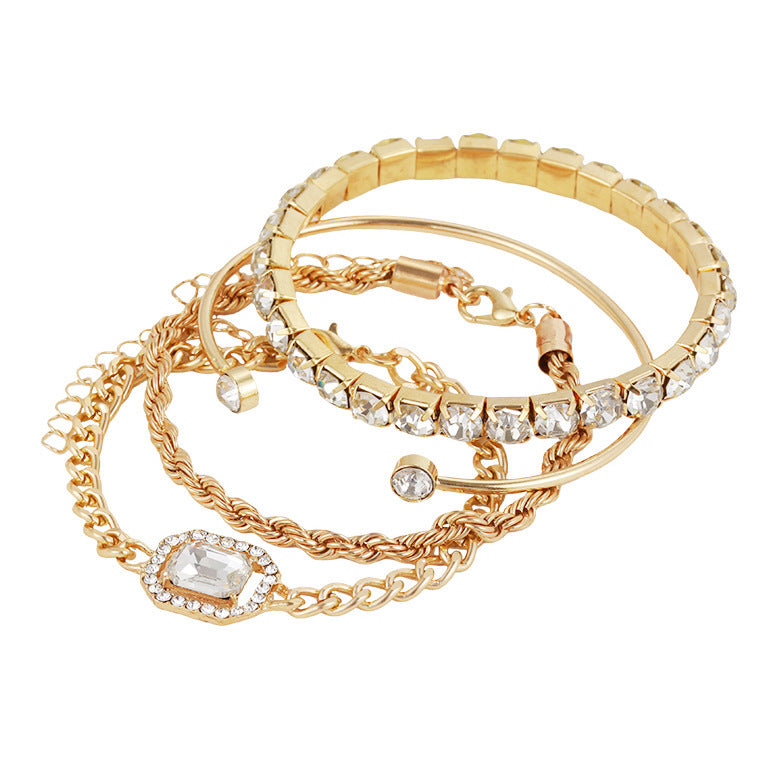 4pcs Women's Adjustable Crystal Bracelet Set with Rhinestones