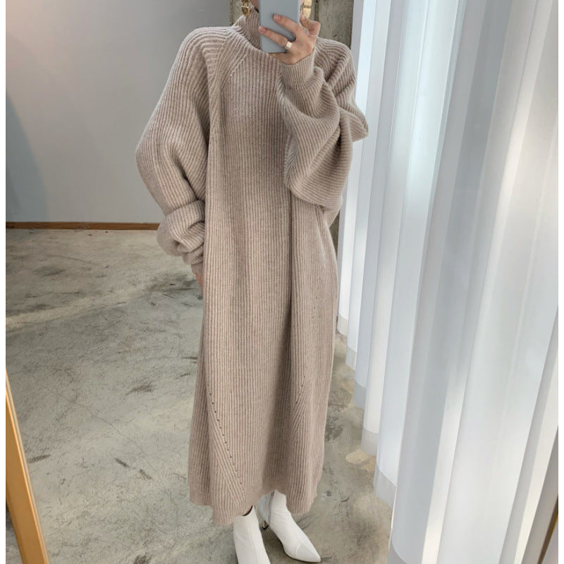 Robe pull droite à rayures en maille raglan et manches tombantes