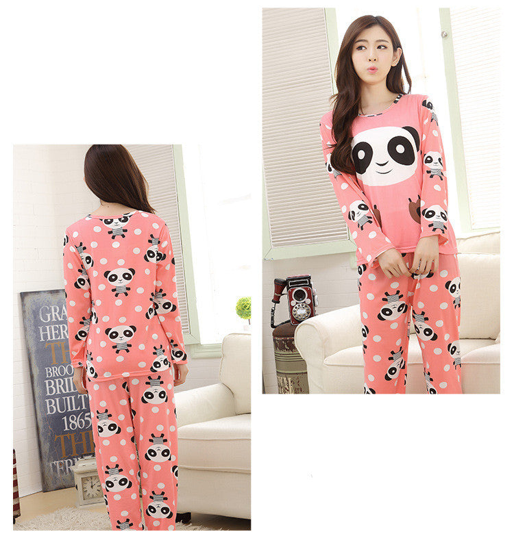 Ensemble pyjama à manches longues en soie de lait pour femme avec dessin de panda