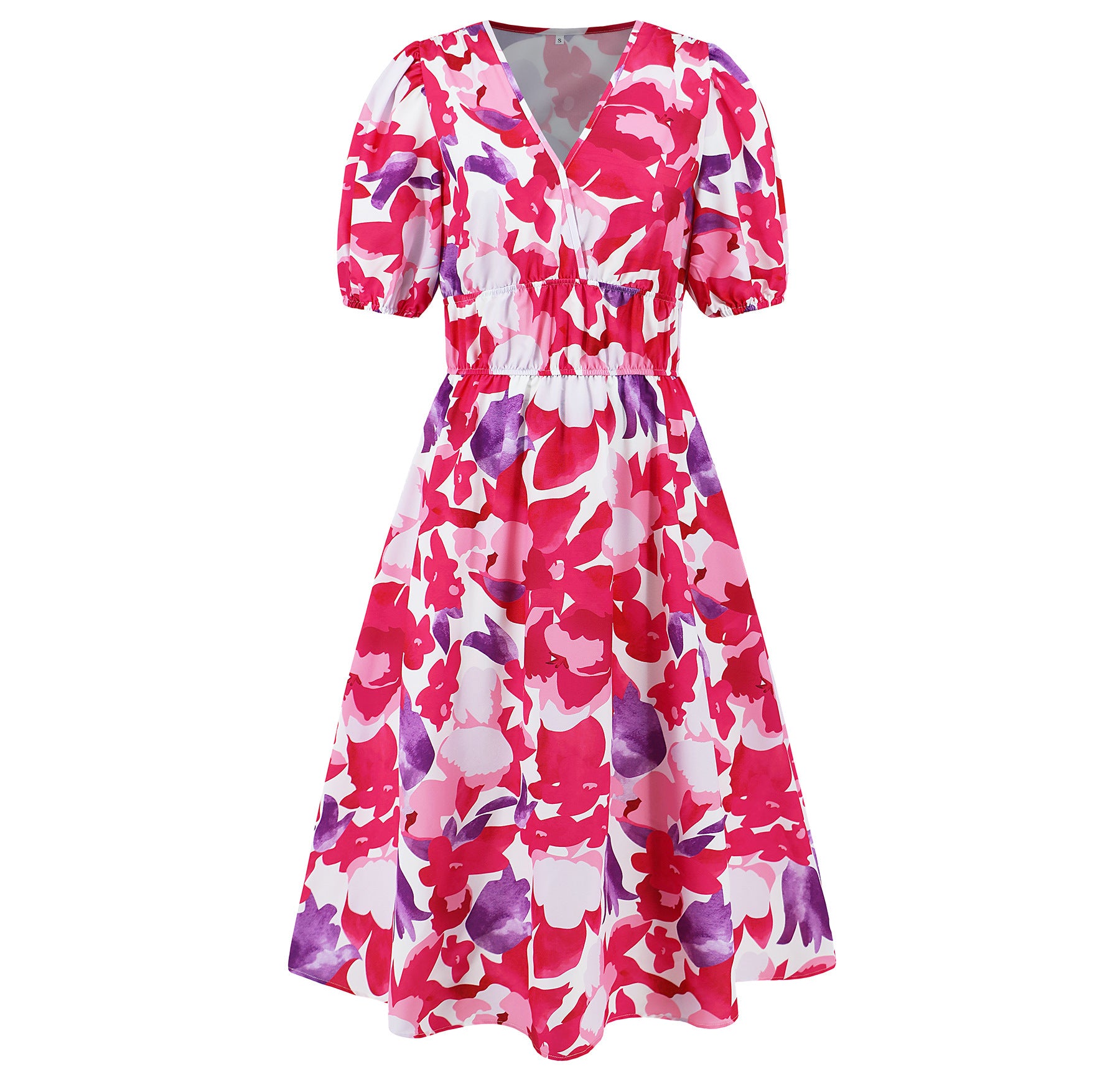 Robe d'été femme col en V imprimé floral bohème avec manches bouffantes