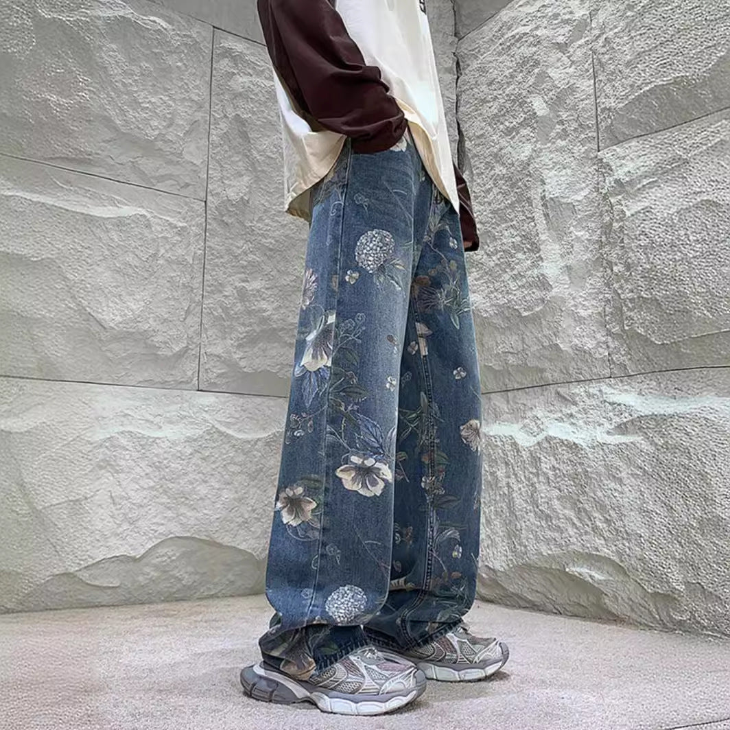 American Retro Worn Jeans Men's Summer Design Sense Niche Straight Fashion Brand Fried Street Ruoshuai