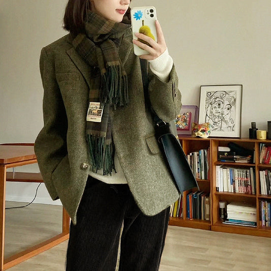 Women's Retro Tweed Herringbone Blazer