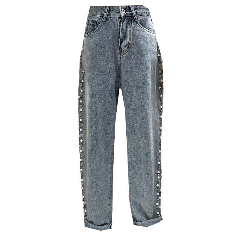 Jean droit ample taille haute pour femme