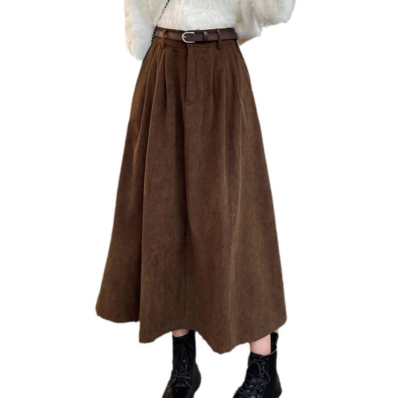 Women's Autumn Winter High Waist Slimming Retro A-Line Skirt with Big Hem