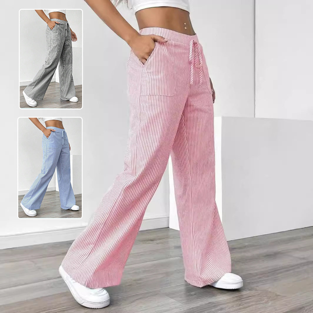 Striped Wide Leg Trousers with Pockets Casual Loose Pants for Women