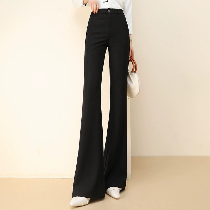 Pantalon tailleur femme taille haute, coupe droite amincissante, décontracté