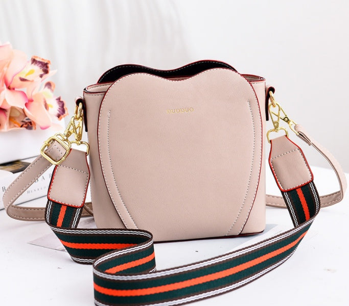 Women's Peach Heart PU Shoulder Bag Crossbody Bucket Bag