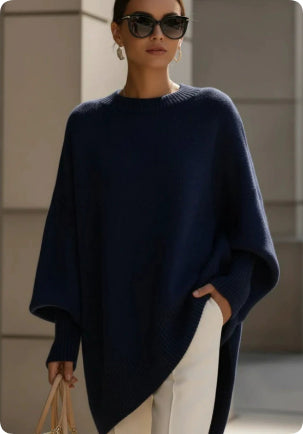 Pull-over en tricot ample à col rond épais pour femme
