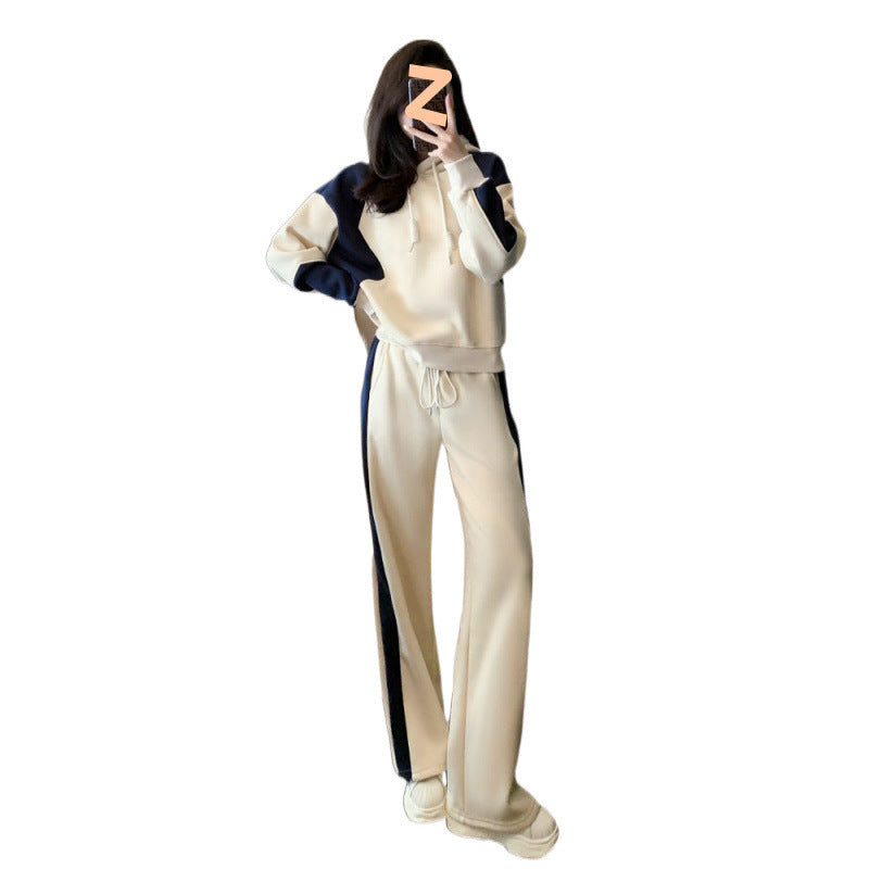 Fleece-Lined Thick Long Sleeve Casual Suit for Women Autumn Winter