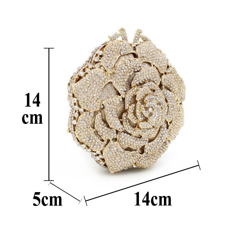 Pochette de soirée dorée pour femme avec strass et motif ajouré