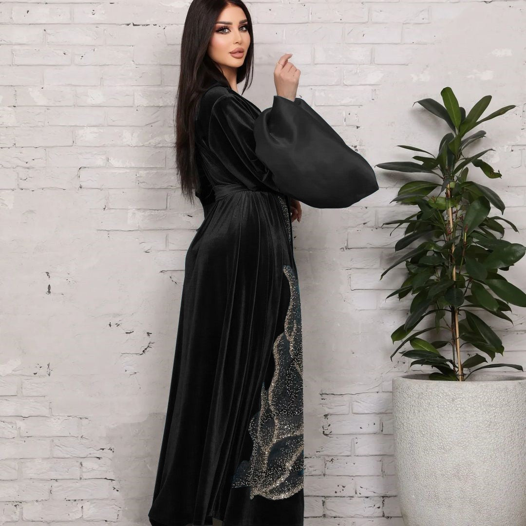 Robe longue en velours doré, tenue du Moyen-Orient