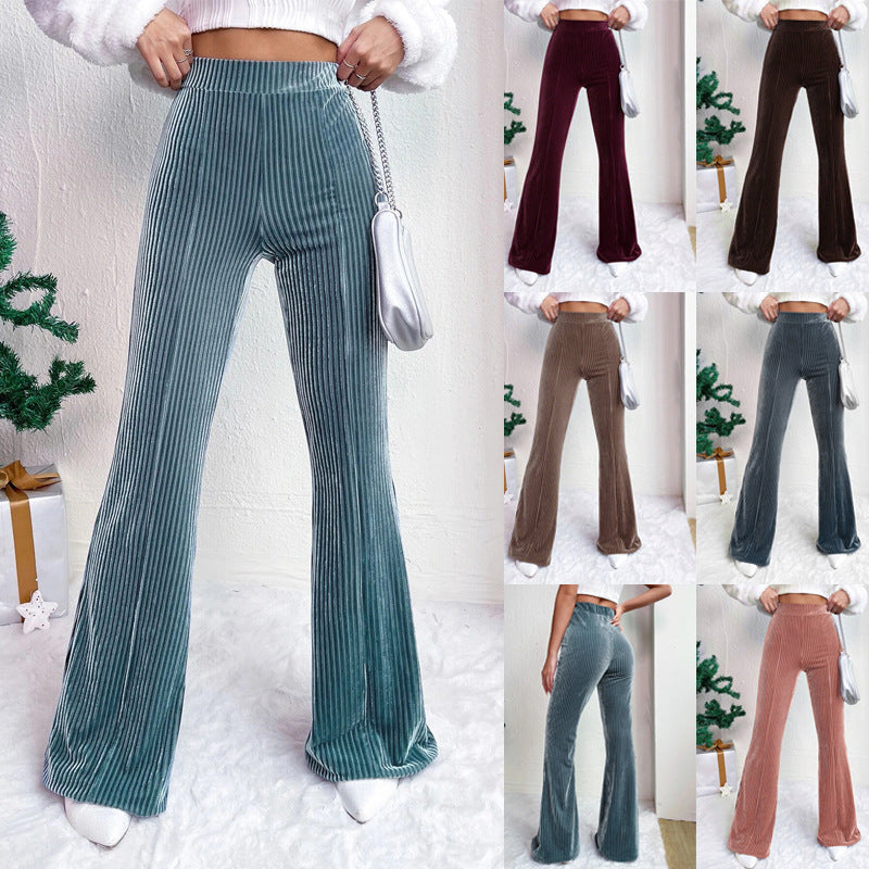 High Waist Corduroy Bell-Bottom Pants for Women Wide Leg