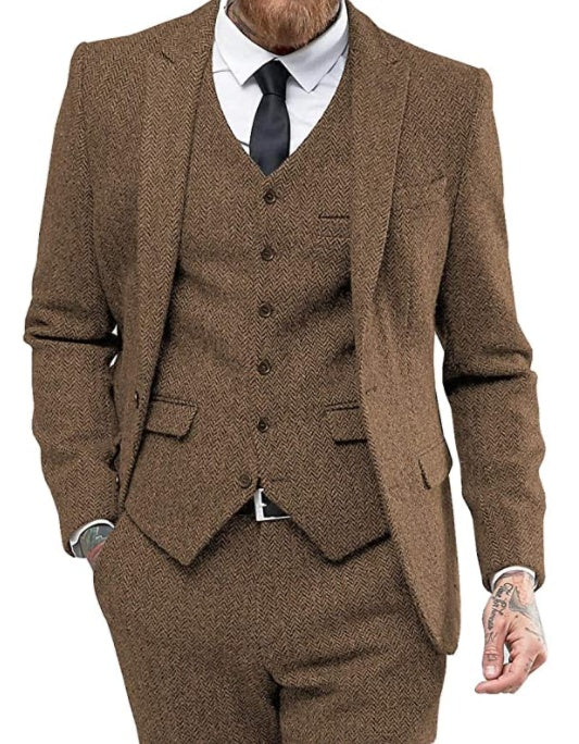 Costume trois pièces pour homme en mélange de viscose à col plat