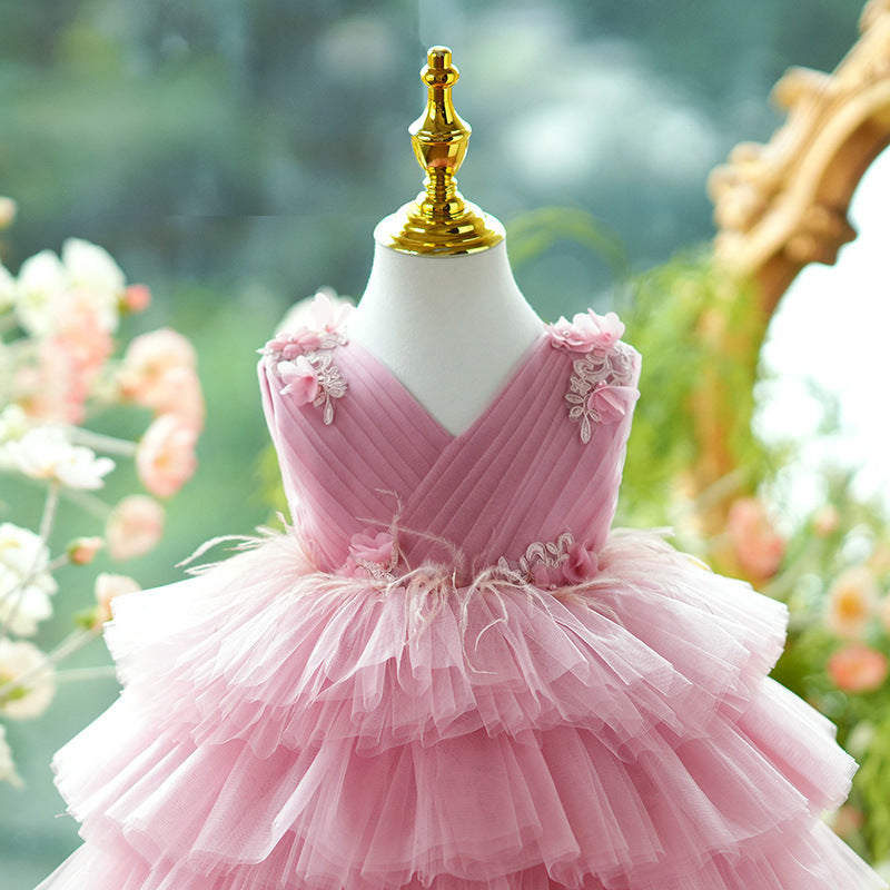 Girls Casual Loose Tulle Tutu Dress in Bean Flour, Sizes 80-160cm