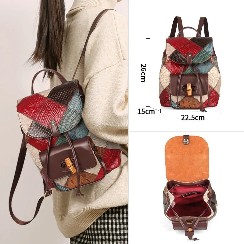 Sac à dos de voyage en cuir à cordon pour femme - Taille ordinateur 11 pouces, anti-éclaboussures