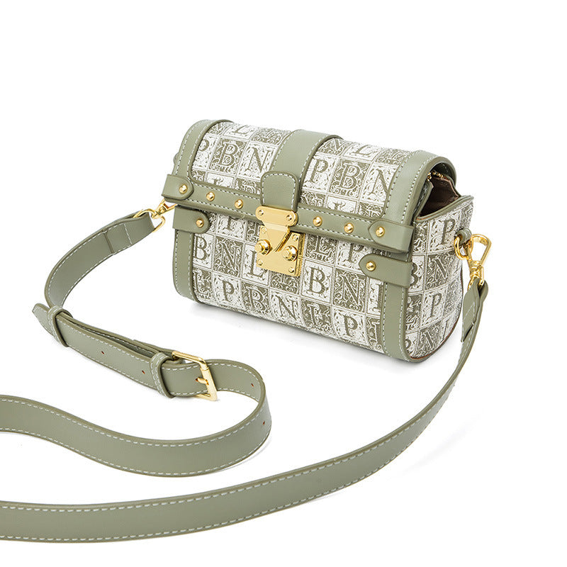 Niche Texture Printed Women's PU Messenger Bag in Green & Brown