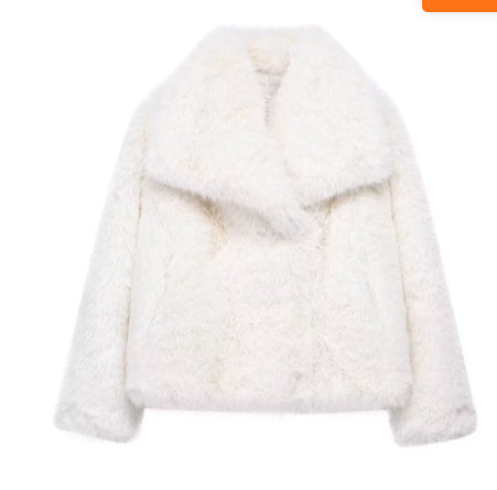 Manteau Hiver en Peluche Épais et Doux à Revers, Veste Longue Décontractée à Manches Longues pour Femmes