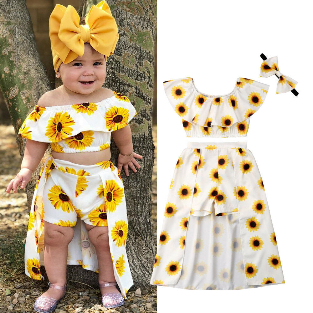 Children's Sunflower Top, Culottes & Hair Band 3-Piece Set