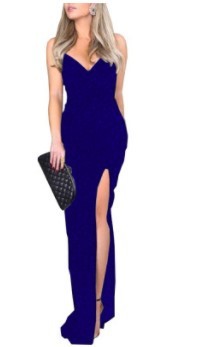 Robe longue sans manches dorée fendue à taille haute pour femme