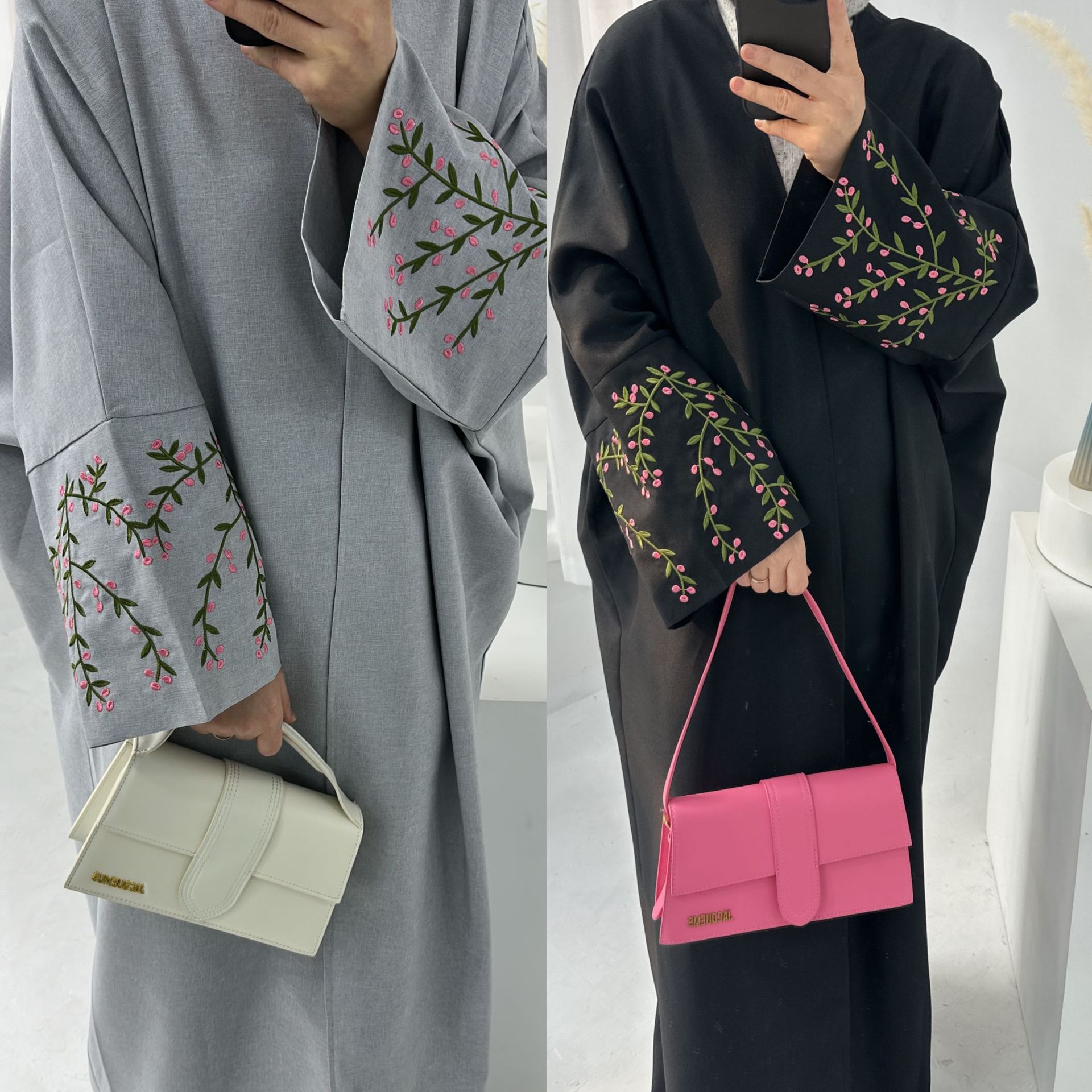 Élégant cardigan brodé de fleurs pour le Moyen-Orient, l'Arabie saoudite, la Turquie, Dubaï