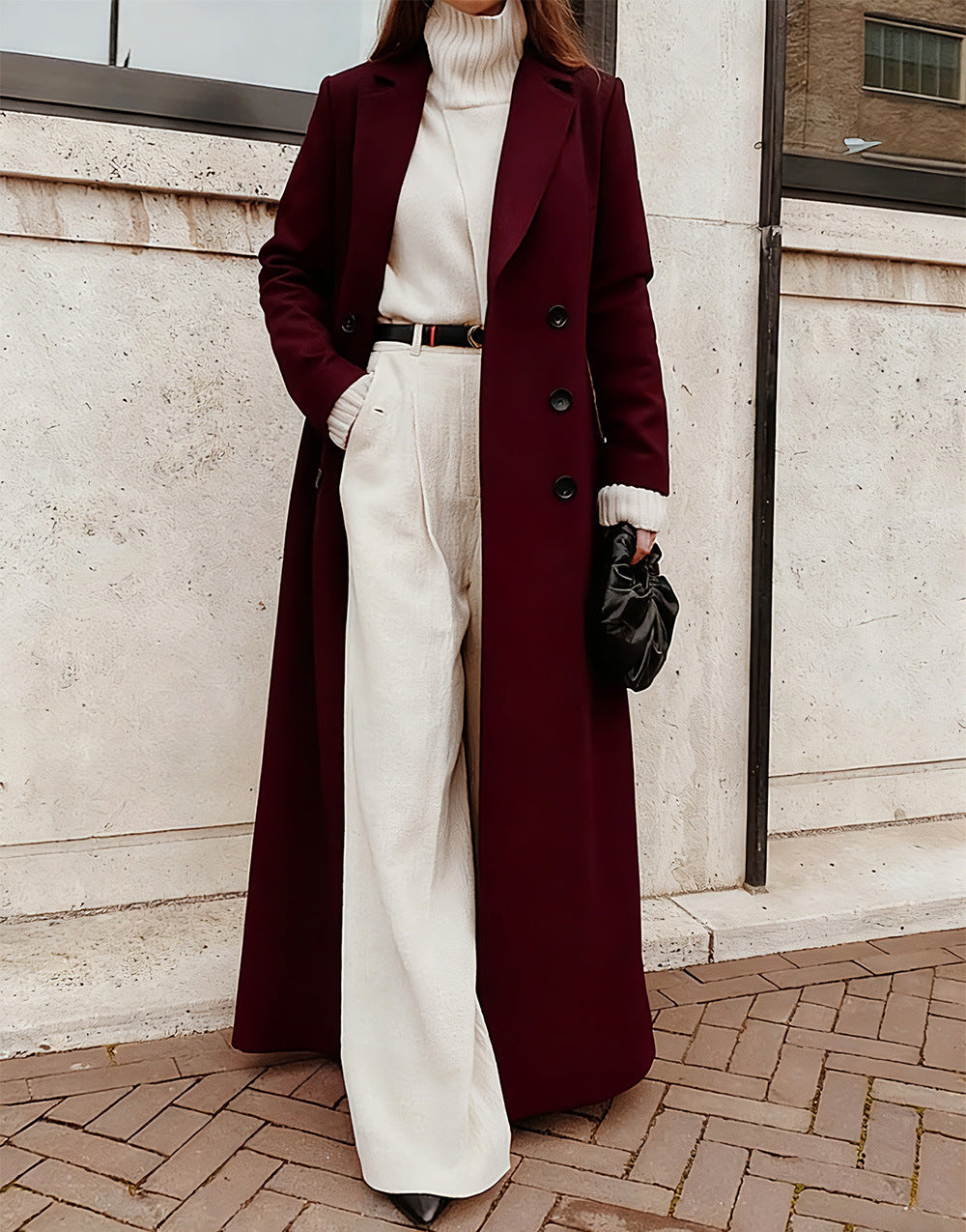 Women’s Autumn Winter Long Woolen Coat Warm Pure Color