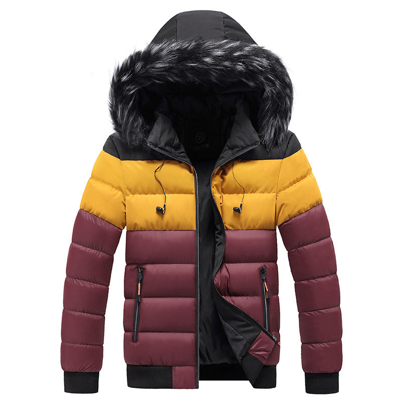 Splicing Hooded Thickened Cotton Down Jacket with Zipper