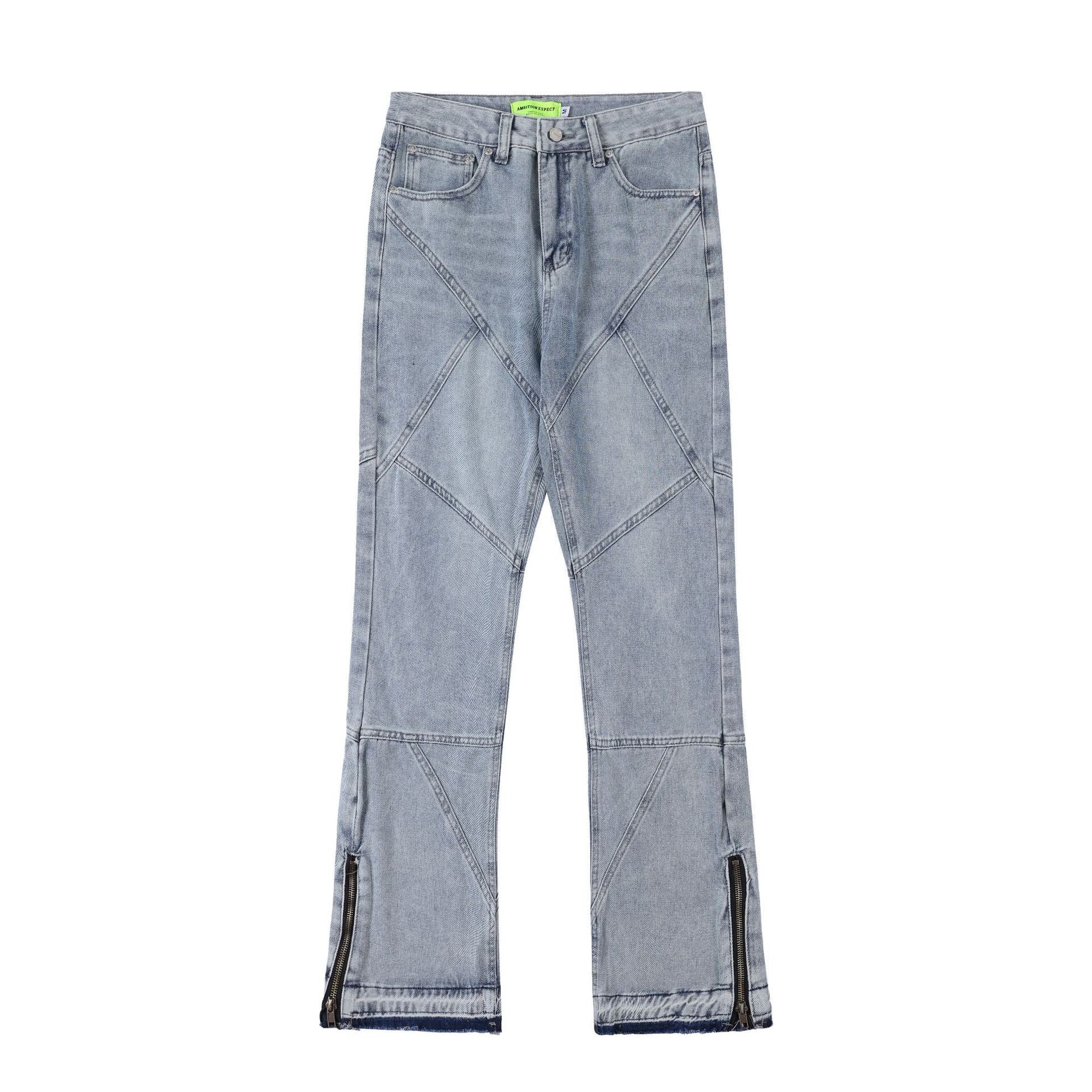 Maychao Unisex Loose Straight Washed Blue Cotton Denim Trousers