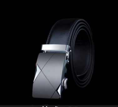 Men's Leather Automatic Buckle Belt 3.55CM Wide with Gold Buckle Head
