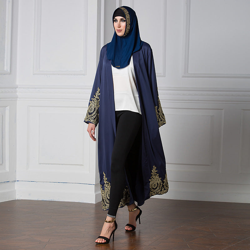 Ramadan Lace Stitching Cardigan Robe Polyester