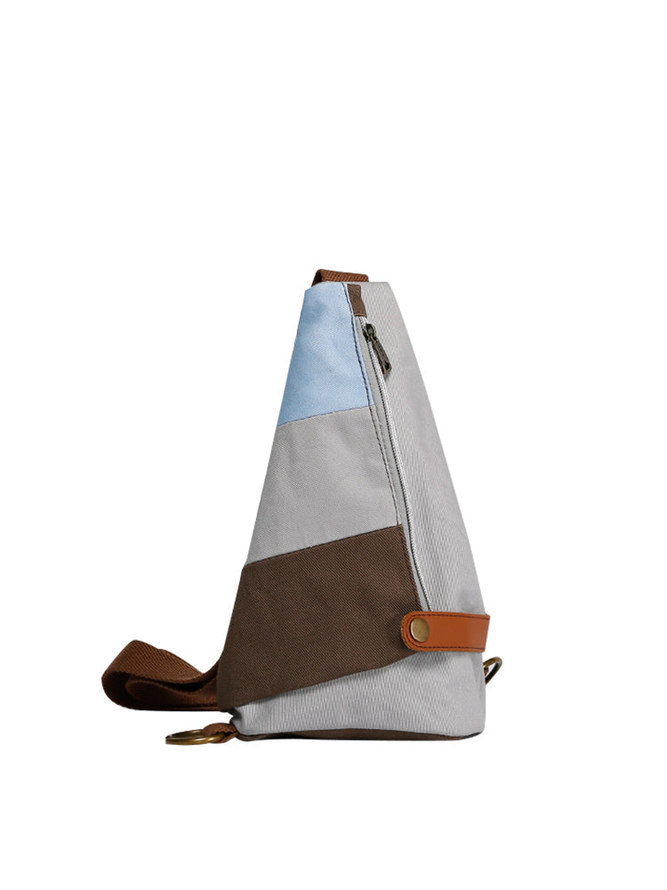 Canvas Chest Bag Crossbody Shoulder Bag with Geometric Pattern