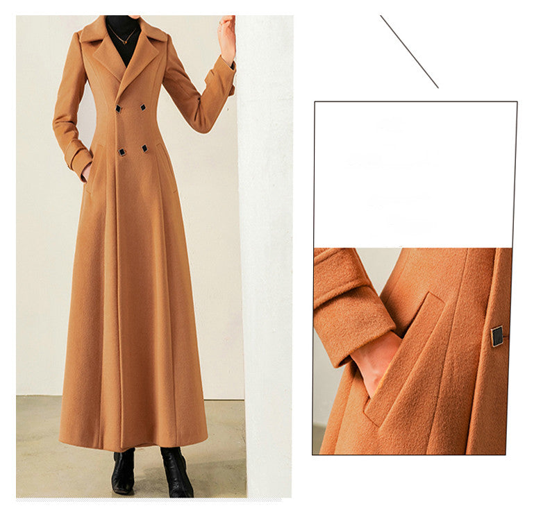 High Sense 100-Faced Woolen Coat Double Breasted Suit Collar