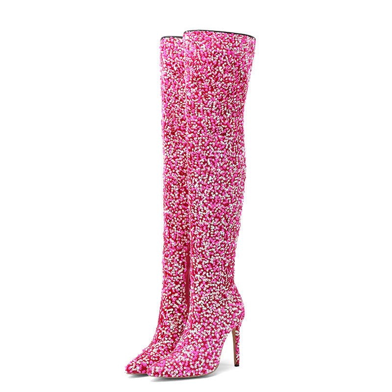 Sequin Side-Zip Over-the-Knee Stiletto Boots for Women