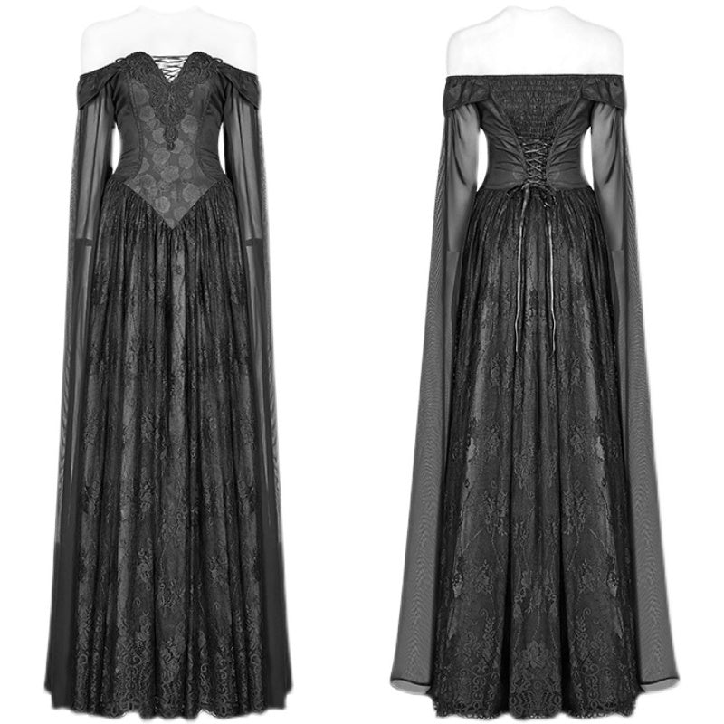 Cape Sleeve Off-Neck Victoria Dress Black A-Line for Groom or Bride’s Mother