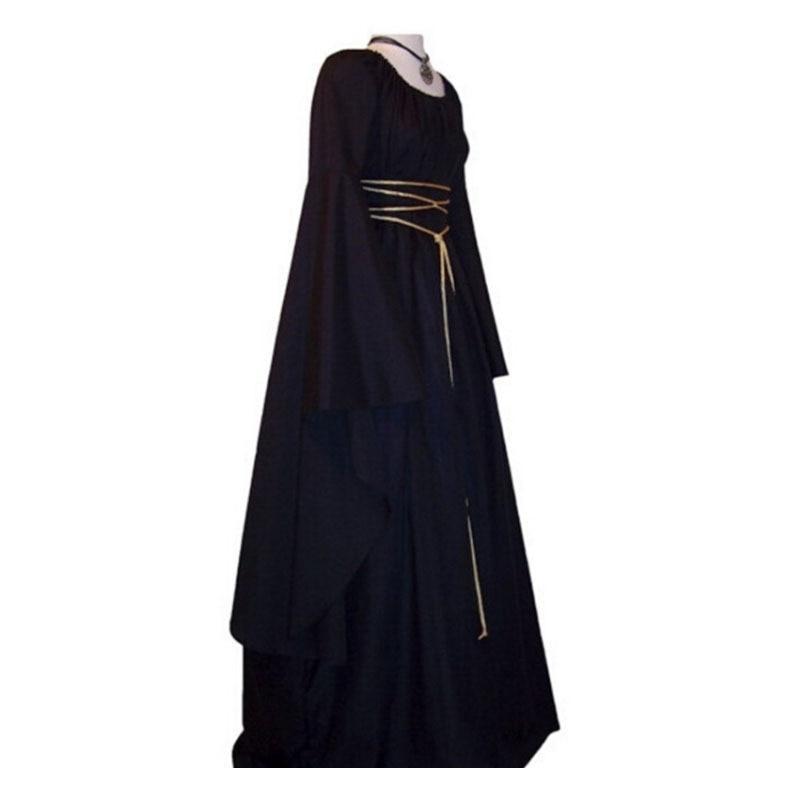 Robe d'Halloween pour femme, manches longues, col rond et ceinture, coupe asymétrique, costume de sorcière.