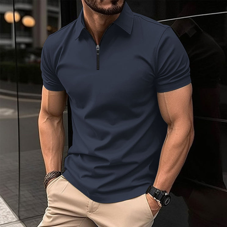 Men's Zipper Lapel Polo Shirt Short Sleeve