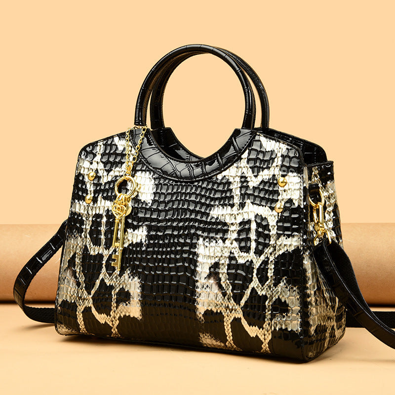 Grand sac en cuir portable à motif serpent rétro