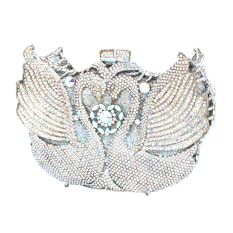 Color Moon Full Swan Small Sequin Shoulder Bag With Diamonds