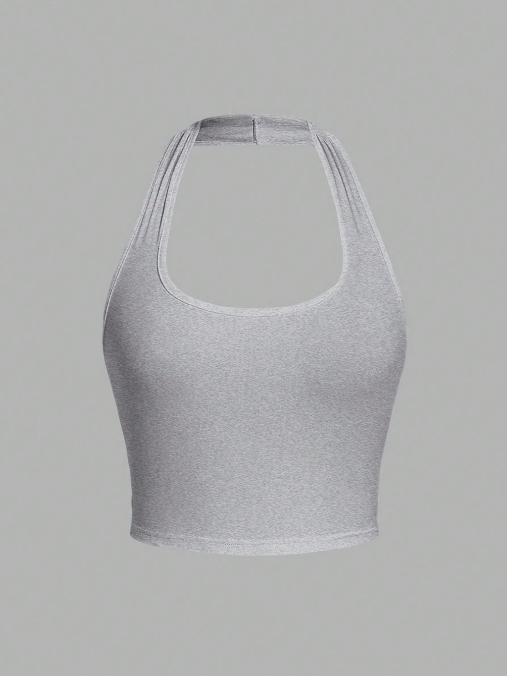 White Solid Color Cropped Halter Neck Slim Fit Tank Top for Women