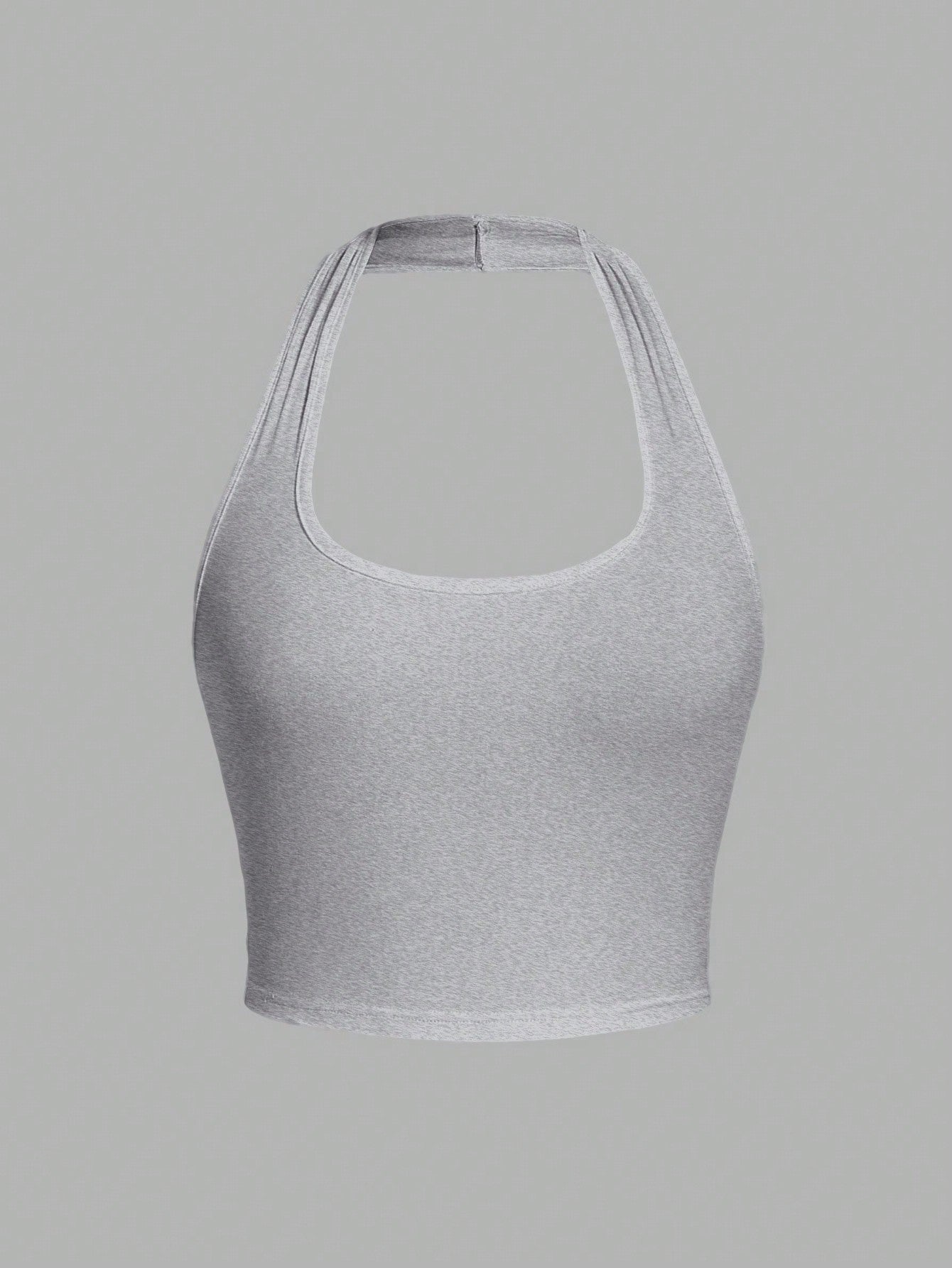 White Solid Color Cropped Halter Neck Slim Fit Tank Top for Women