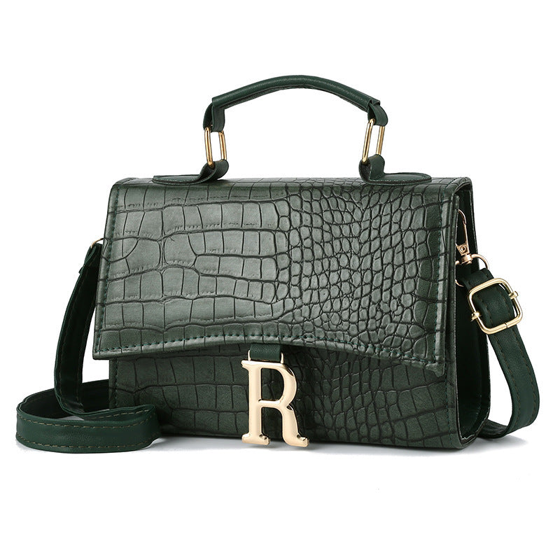 Diagonal Single Shoulder Women's Small Square Handbag with Crocodile Pattern