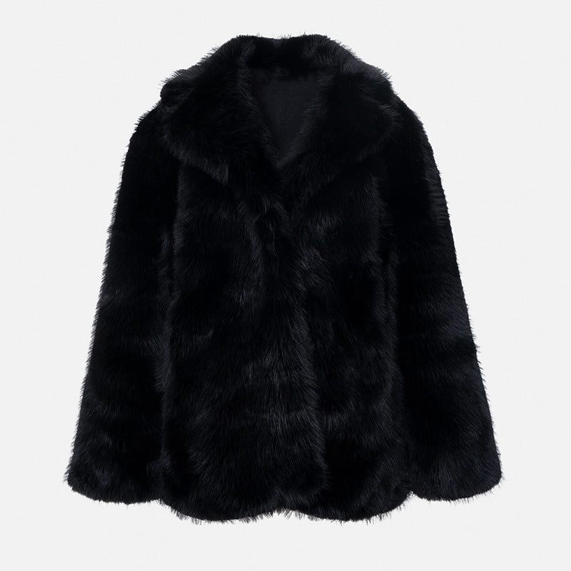 Women’s Thick Artificial Fur Warm Coat with Fur Collar