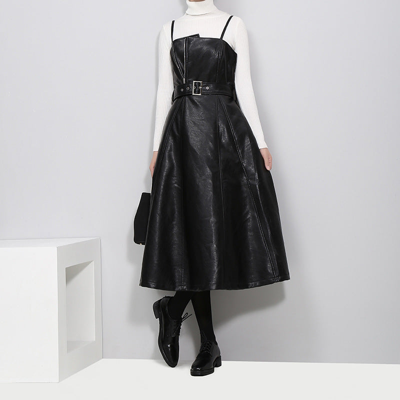 Leather Strap Skirt with Suspenders, Size Bust 88cm, Waist 70cm, Length 115cm