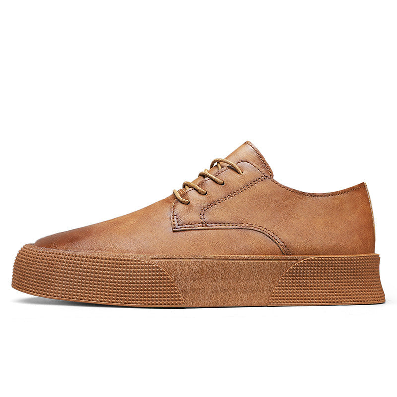 Chaussures basses décontractées pour hommes, à lacets, style rétro, avec plateforme, marron