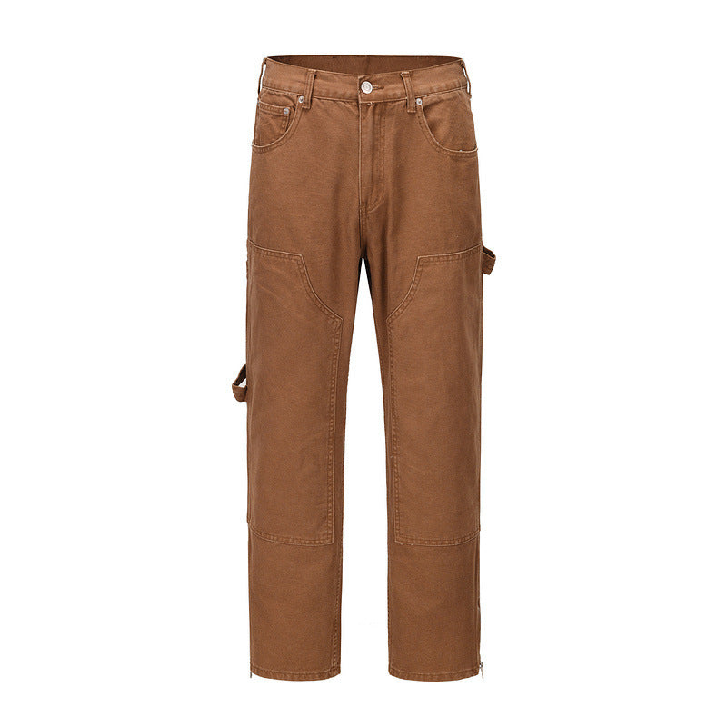 Heavy Industry Straight Drawstring Pants with Side Zipper