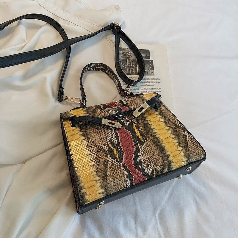Women's Portable Snake Print Platinum Shoulder Messenger Bag