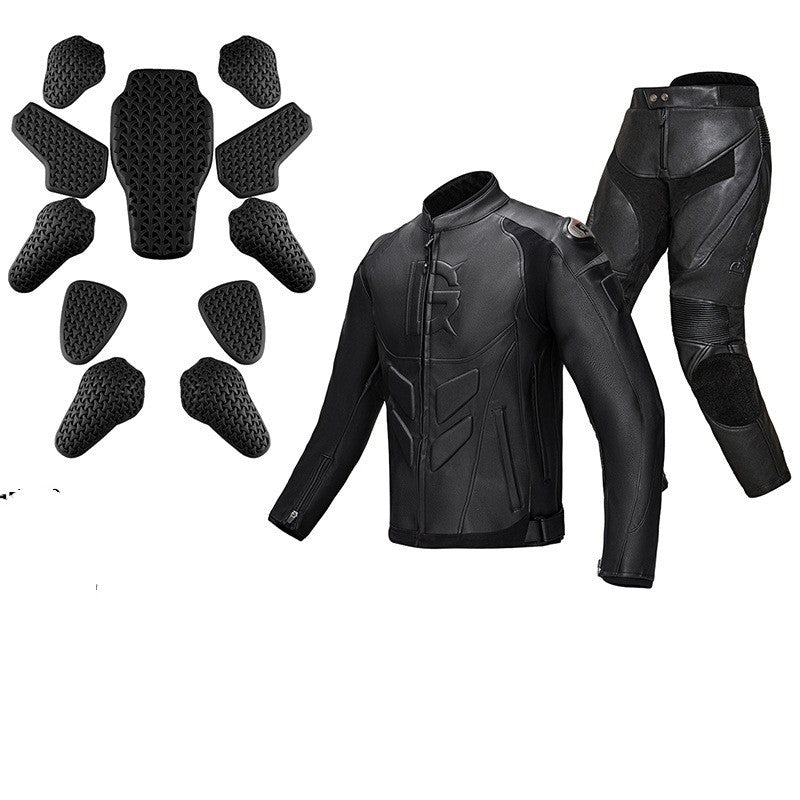 Windproof Black PU Motorcycle Leather Pants Suit for Men and Women
